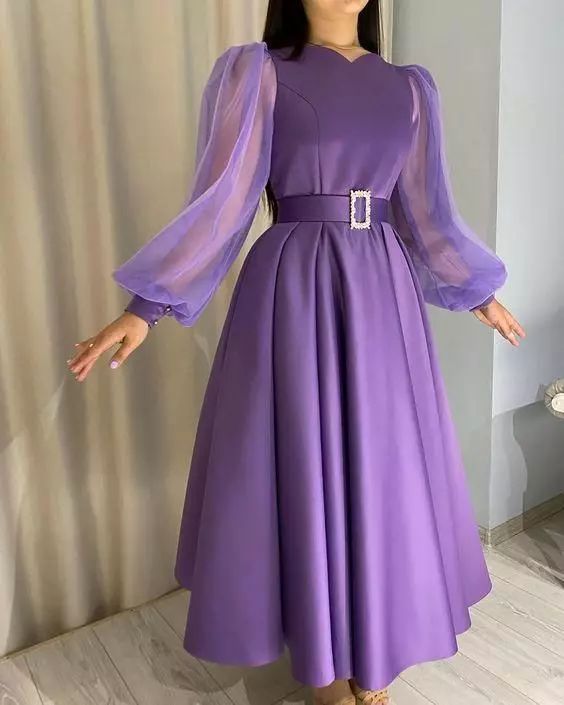 Lila langärmeliges Ballkleid, Abendkleid, BD1477