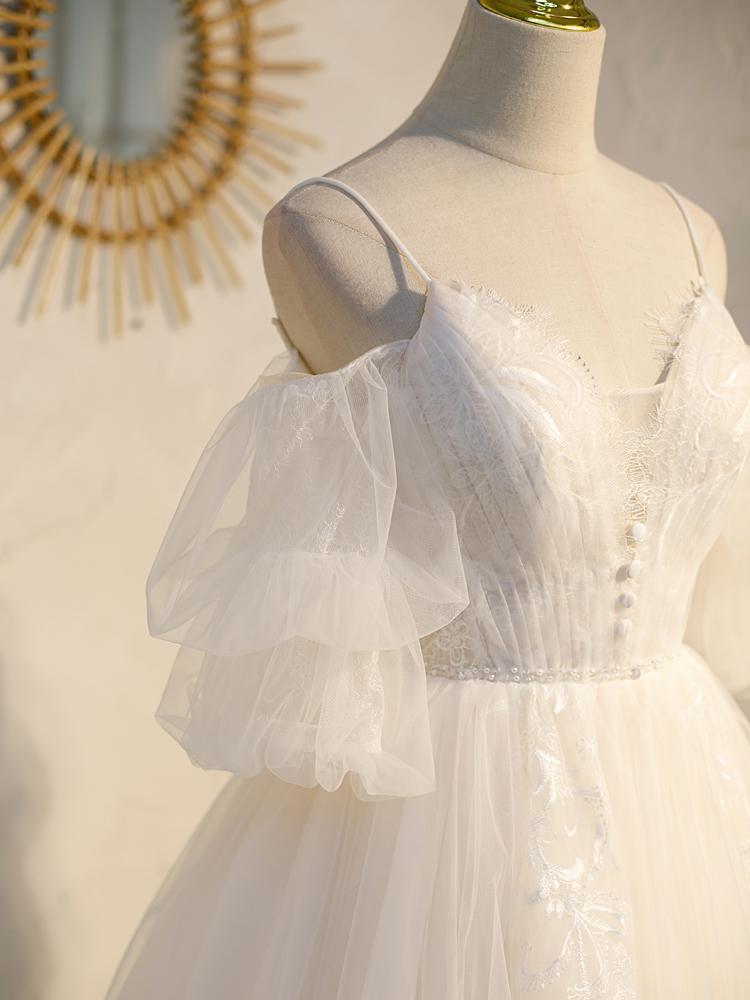 Helles Champagner-Tüll-Spitzen-Kurzballkleid, Spitzen-Heimkehrkleid, DS3394