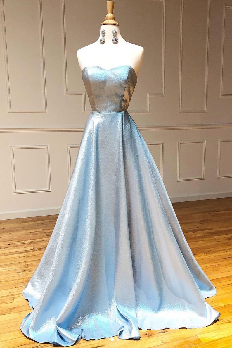 Robe de bal longue bleue simple en forme de cœur, robe de soirée longue bleue, DS2339