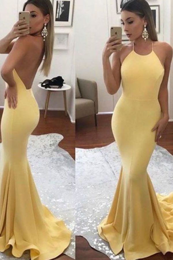 New Arrival Sexy Open Back Halter Spandex Prom Dresses Mermaid,DS4138