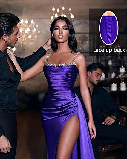 Sexy Purple Long Glitter Sleeveless Slit Mermaid Prom Dresses,F04782