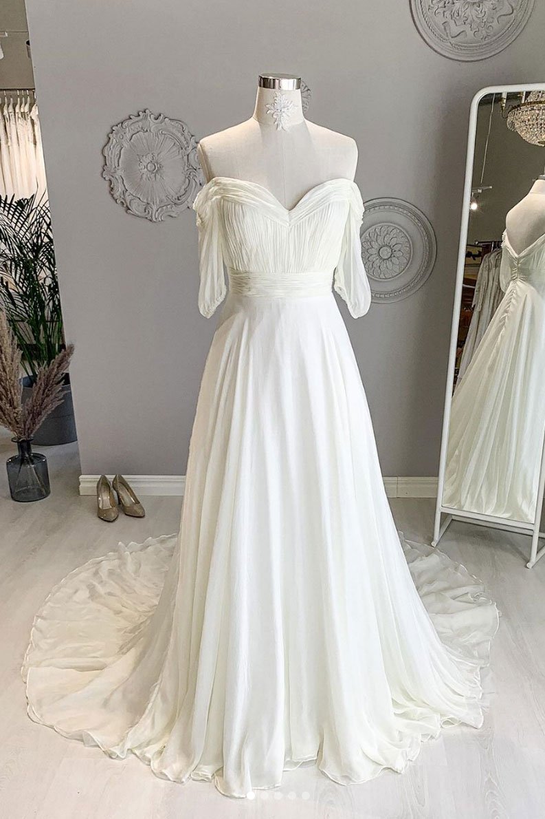 Robe de bal longue en mousseline blanche à col en cœur, robe de soirée blanche, DS2121