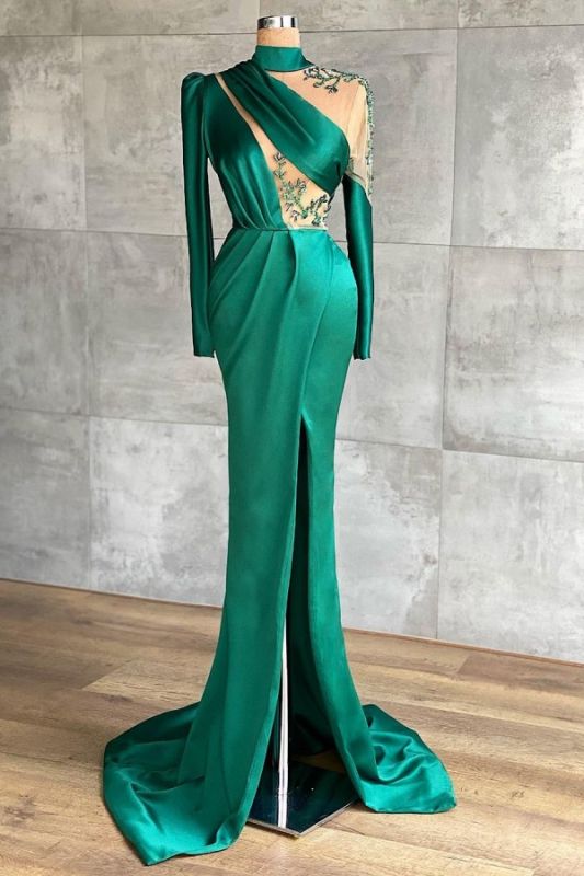 Vintage Long Sleeves Jade Appliques Ruffles Mermaid Evening Dresses,DS DSProm Vintage Long Sleeves Jade Appliques Ruffles Mermaid Evening Dresses,DS DSProm