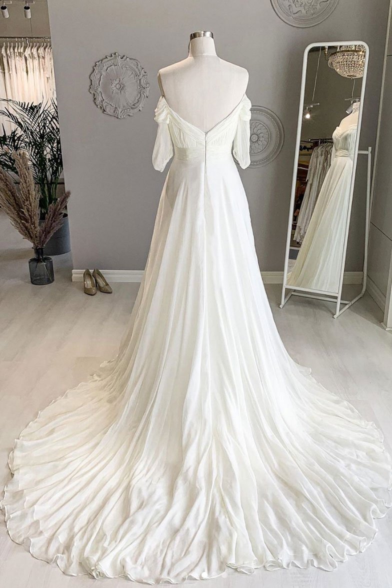 Robe de bal longue en mousseline blanche à col en cœur, robe de soirée blanche, DS2121