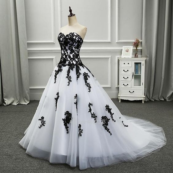 white gothic wedding dresses White and Black Gothic Wedding Dresses,DS4065 – DSProm