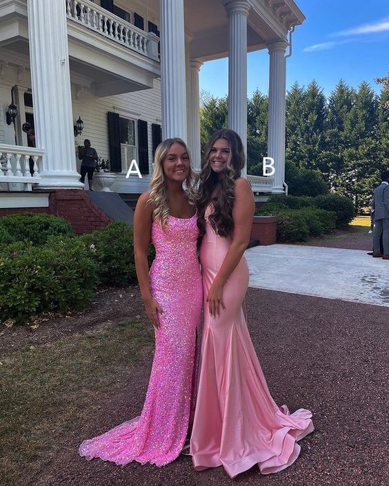 Sparkly Mermaid Scoop Neck Pink Sequin Long Prom Dresses,DS4119 DSProm Sparkly Mermaid Scoop Neck Pink Sequin Long Prom Dresses,DS4119 DSProm