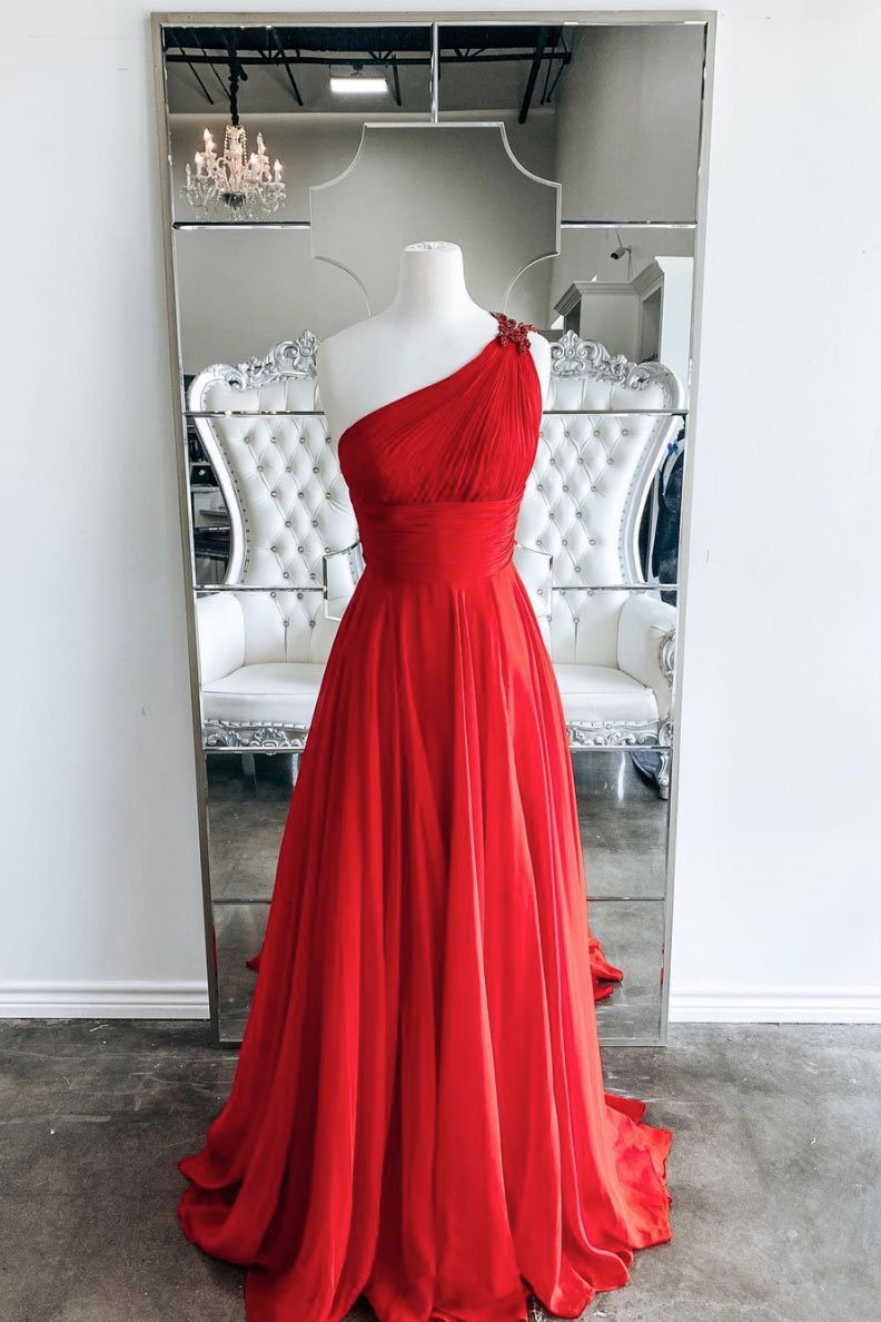 Rotes langes Ballkleid mit einer Schulter, rotes Abendkleid, DS2095