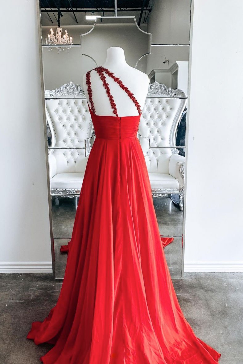 Rotes langes Ballkleid mit einer Schulter, rotes Abendkleid, DS2095