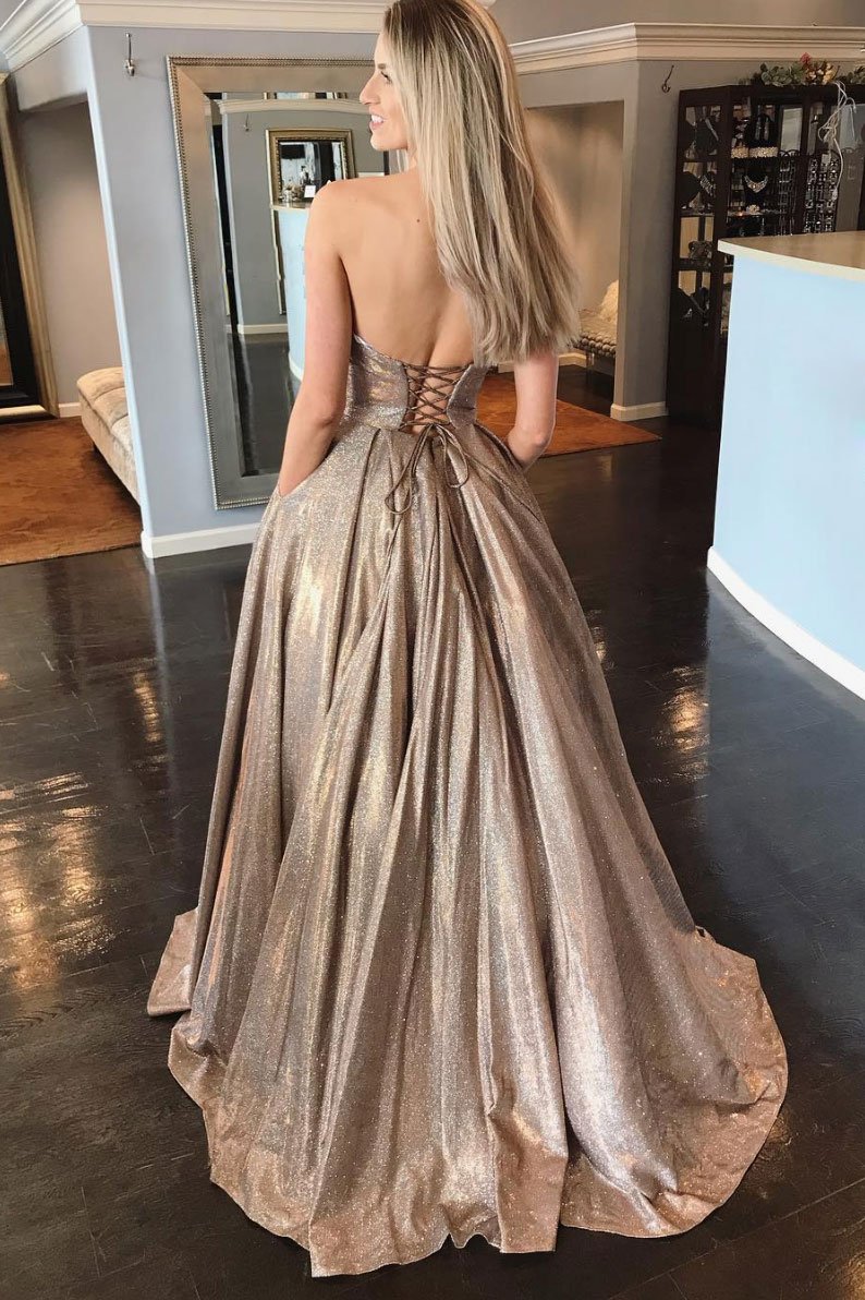 Robe de bal longue à paillettes champagne, robe de soirée champagne, DS2091