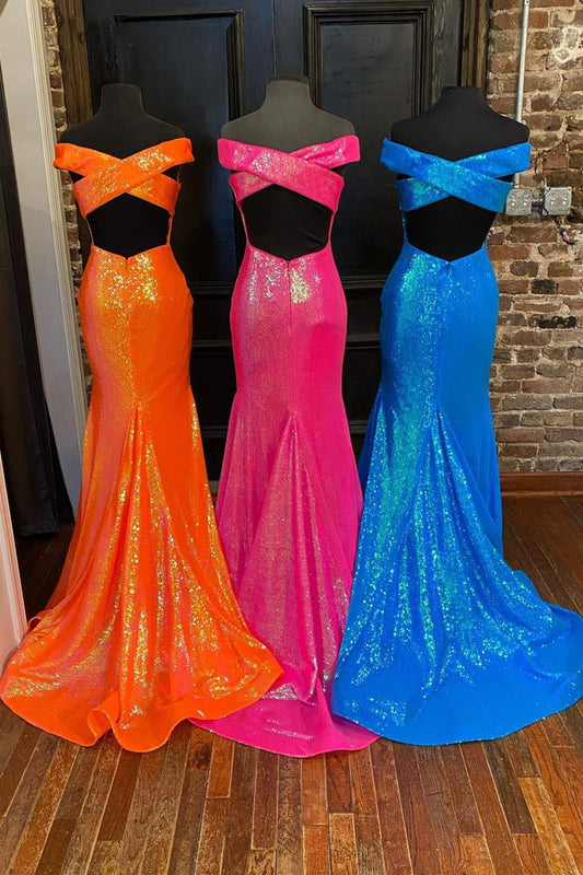 Off the Shoulder Orange Mermaid Long Prom Dress,DS4977