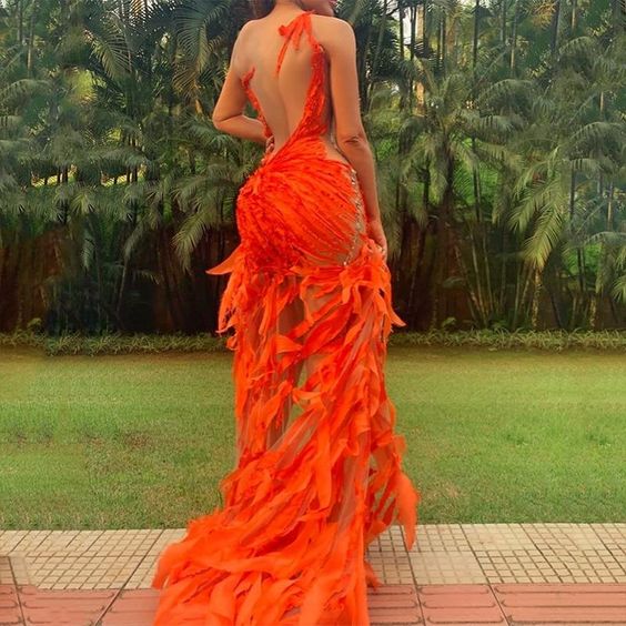 Sexy Cutout Orange Prom Dresses Tight Sheer High Low Jewel Neck Low Ba DSProm Sexy Cutout Orange Prom Dresses Tight Sheer High Low Jewel Neck Low Ba DSProm