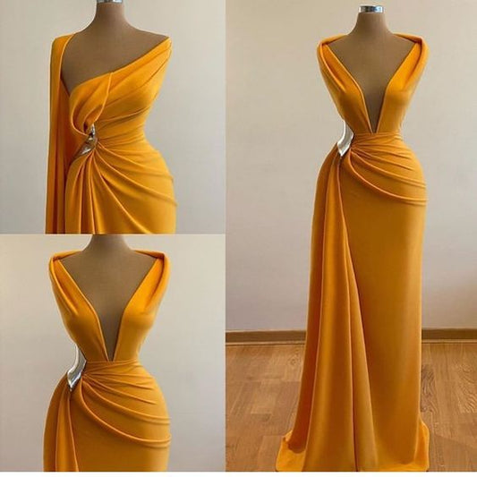 mermaid prom dresses deep neck sexy satin evening dress cheap sweep cocktail dress,DS4580