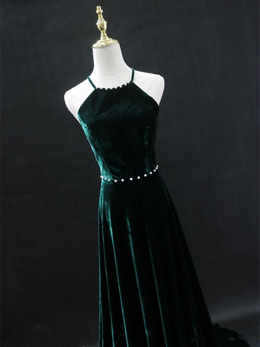 Dark Green Backless Long Prom Dresses, Dark Green Long Formal Evening Bridesmaid Dresses,DS3083