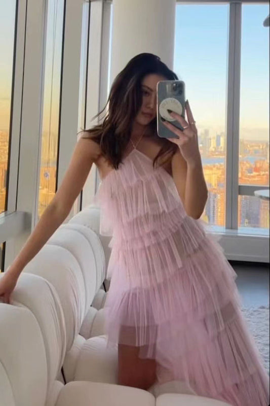 Charming Halter Layered Tulle Prom Dresses, Summer Long Bridesmaid Dresses ,DS4561