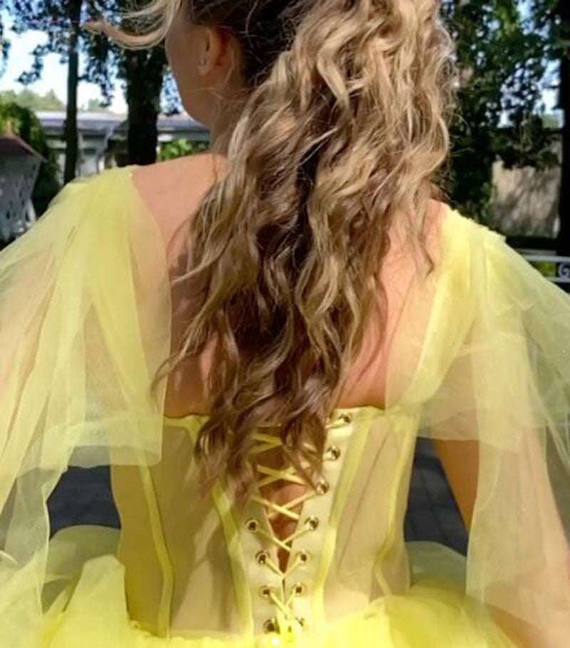 Robe de bal bouffante à col en cœur et épaules dénudées, élégante, avec lacets dans le dos, tenue de soirée, LW055