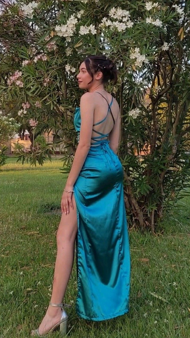 Robe de bal simple dos nu, robe de soirée classique, fente haute, DS4876