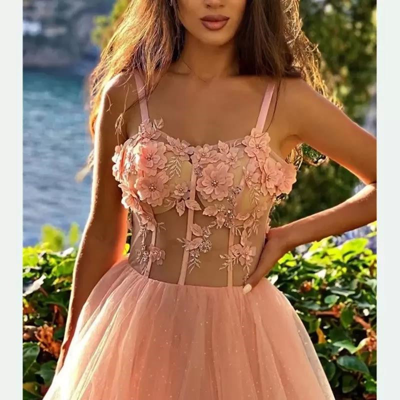 Glitter Tulle Long Prom Dresses Side Split A Line Bride Party Evening Cocktail Women Wear Bead Handmade Flower Vestidos De Novia,LW049