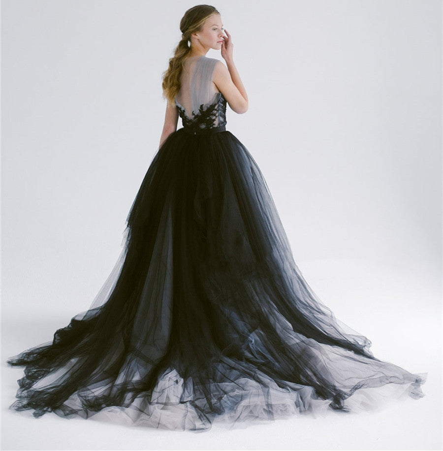 Robe de mariée trapèze unique, en dentelle, avec appliques et perles, à volants, LW062