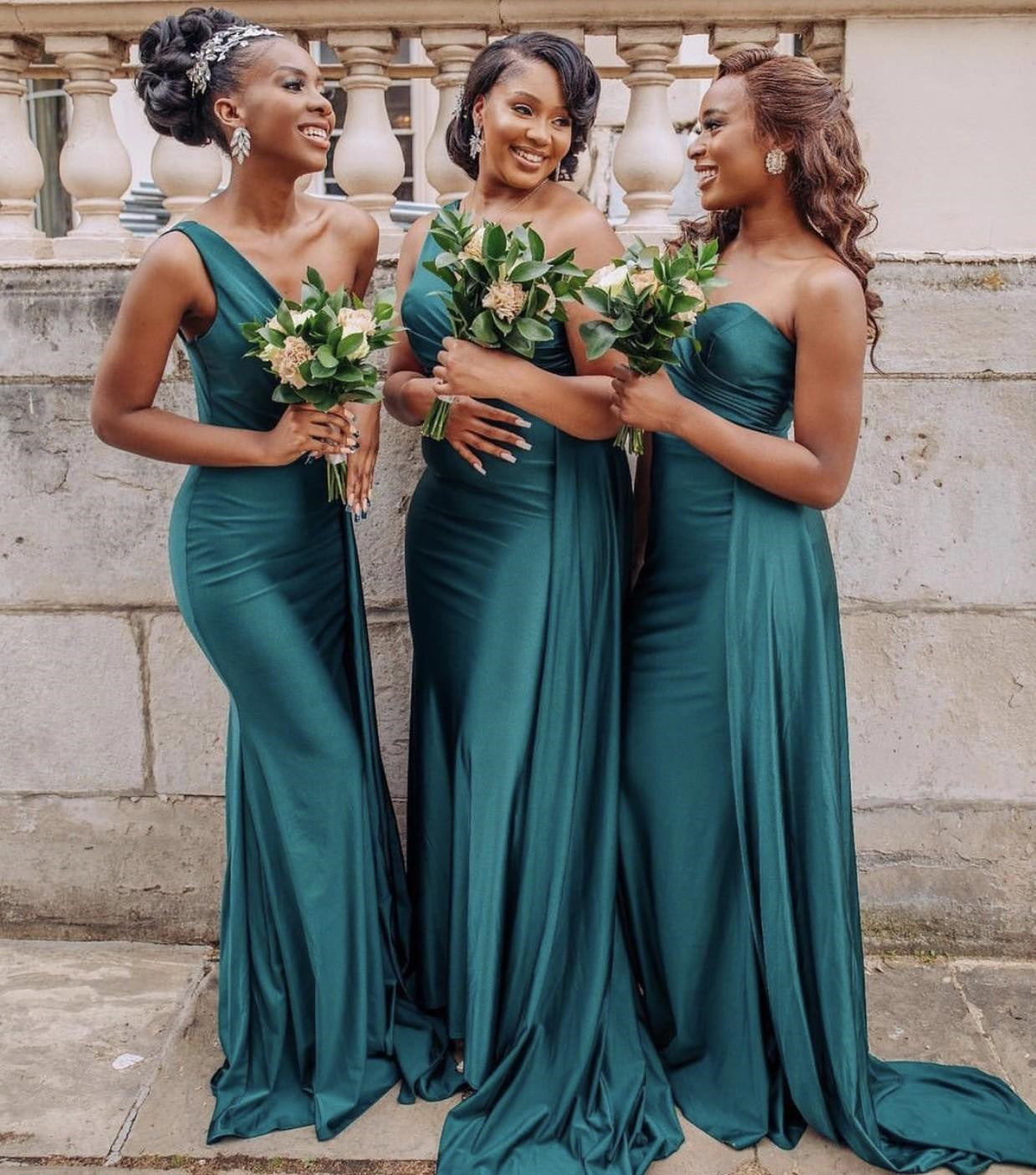 Modern One Shoulder Bridesmaid Dresses with Flutter Train Ruched Long Maid of Honor Women Special Banquet Wear Gowns,LW039 Modern One Shoulder Bridesmaid Dresses with Flutter Train Ruched Long Maid of Honor Women Special Banquet Wear Gowns,LW039