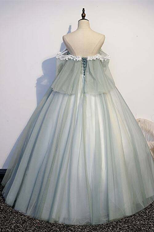 Off the Shoulder Tulle Green Long Ball Gown,DS4464