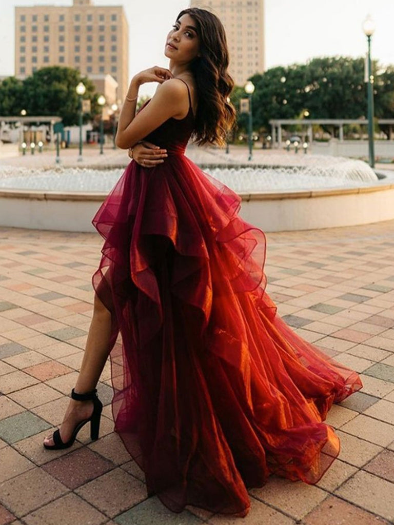 Pretty High Low Burgundy Long Prom Dresses, Wine Red High Low Formal D DSProm Pretty High Low Burgundy Long Prom Dresses, Wine Red High Low Formal D DSProm