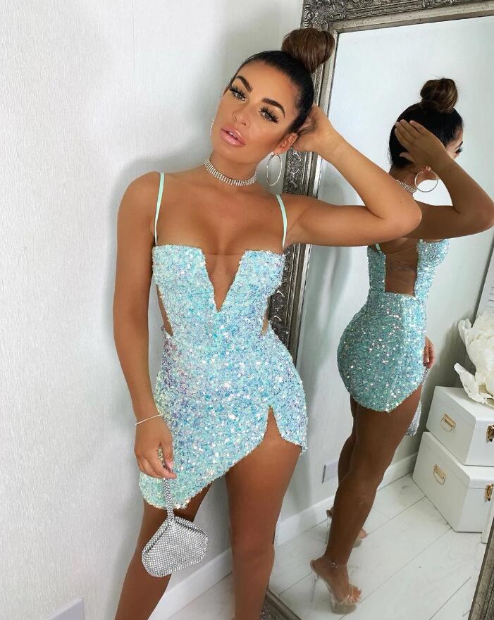 Mini-robe à bretelles pailletées et paillettes pour soirée et boîte de nuit, DS4614