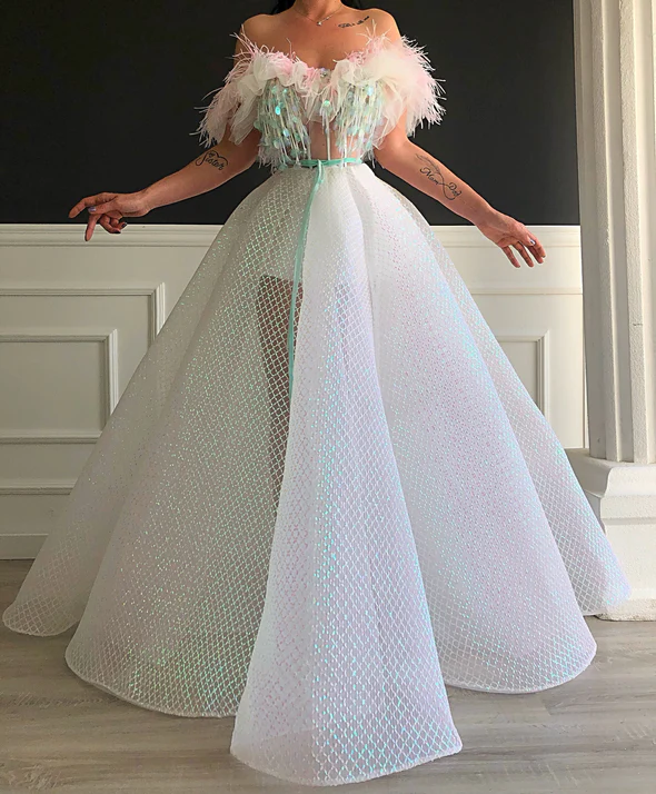 Pailletten A-Linie schulterfreies Partykleid Geburtstags-Ballkleid, DS4606