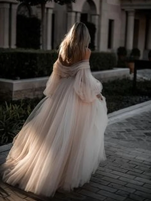 Elegantes, schulterfreies, herzförmiges A-Linien-Ballkleid aus Tüll, lang, WD5743