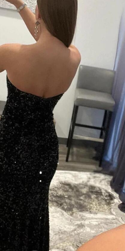 Robe de soirée longue noire à paillettes scintillantes, style sirène, sans bretelles, élégante, WD5747