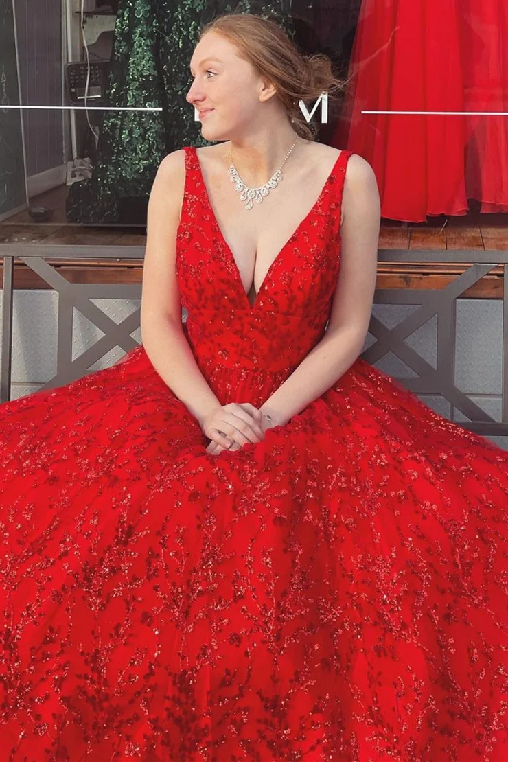 Robe de bal princesse bleu clair en dentelle, décolleté en V, dos nu, coupe trapèze, WD5763