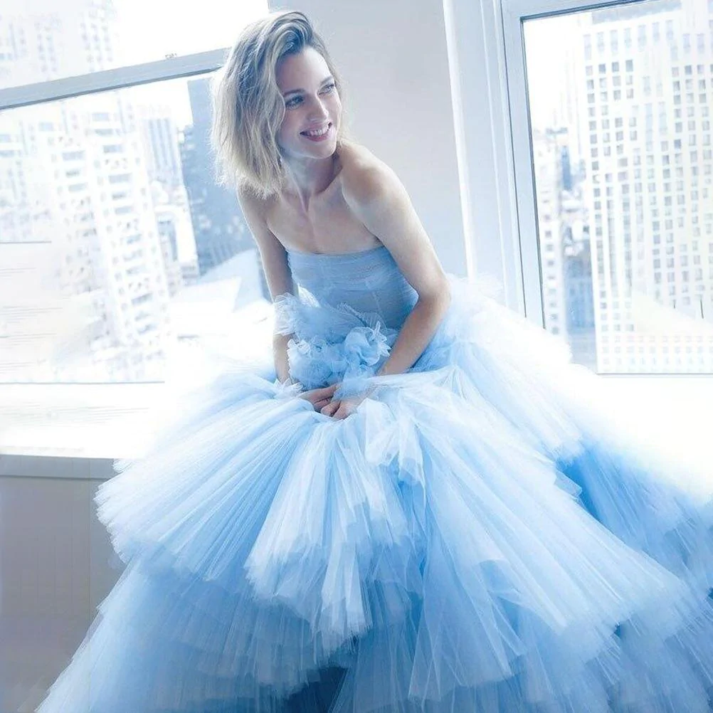 Robe de soirée bustier grande taille en tulle à volants, DS9593