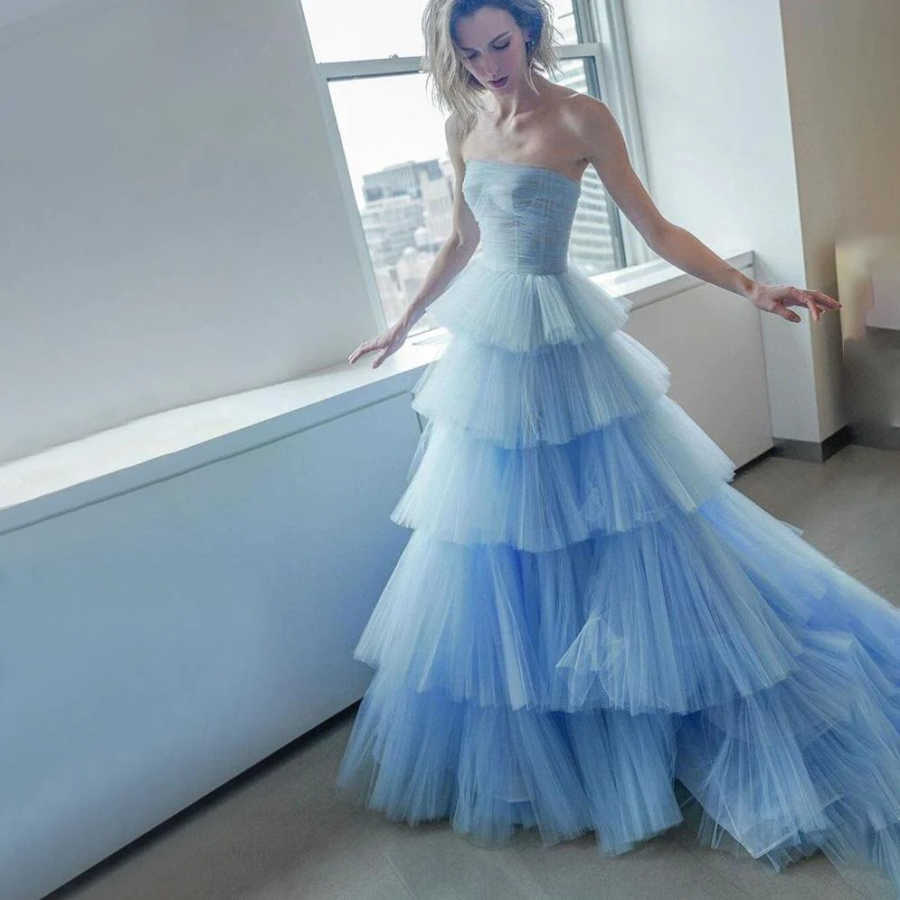 Robe de soirée bustier grande taille en tulle à volants, DS9593