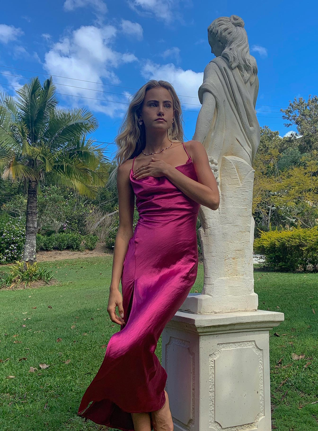 Robe longue de soirée magenta, DS12115