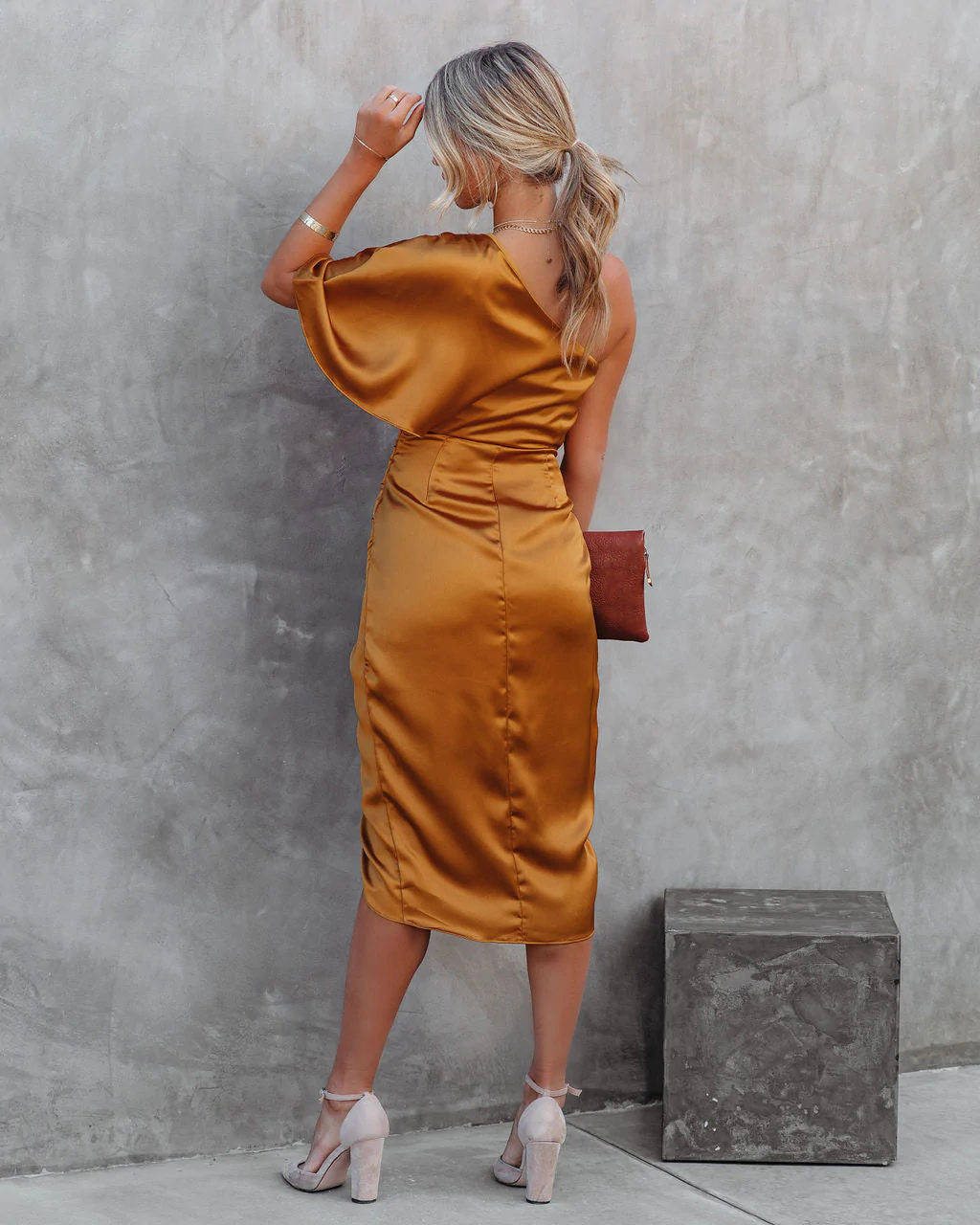 Midi-Kleid für Hochzeitsgäste mit Schlitz und einer Schulter, DS12114