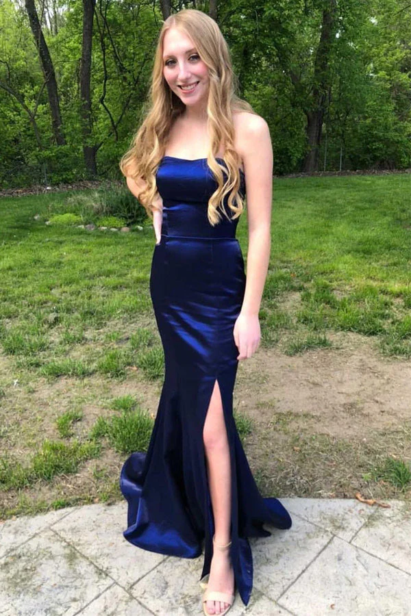 Robe de bal longue en satin, bustier, style sirène, fendue, robe de soirée, DS4505