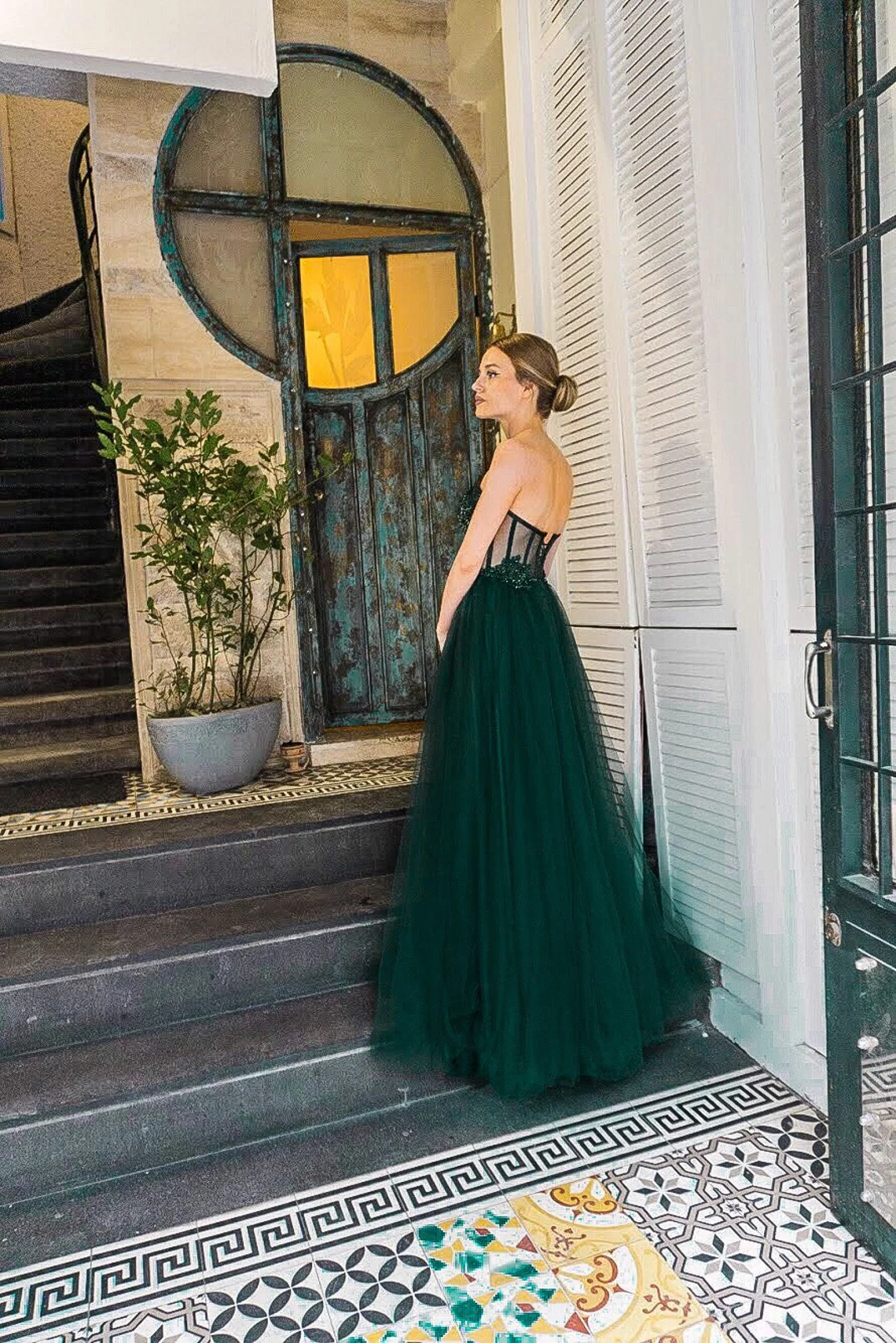 Smaragdgrünes Korsett-Tüll-Ballkleid, Abendkleid, Hochzeitskleid, Cocktailkleid, herzförmiger Ausschnitt, Perlenspitze, Brautkleid, DS4532