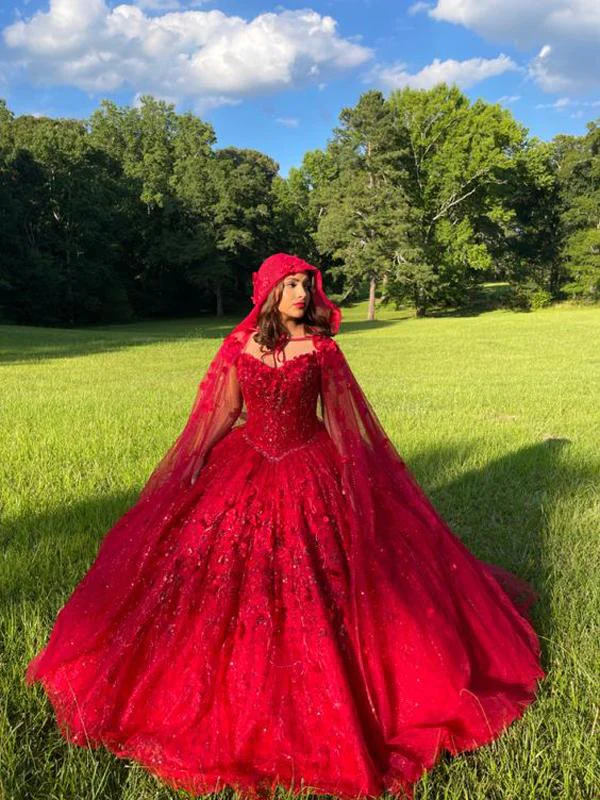 Robe de bal longue élégante, rouge, DS5010