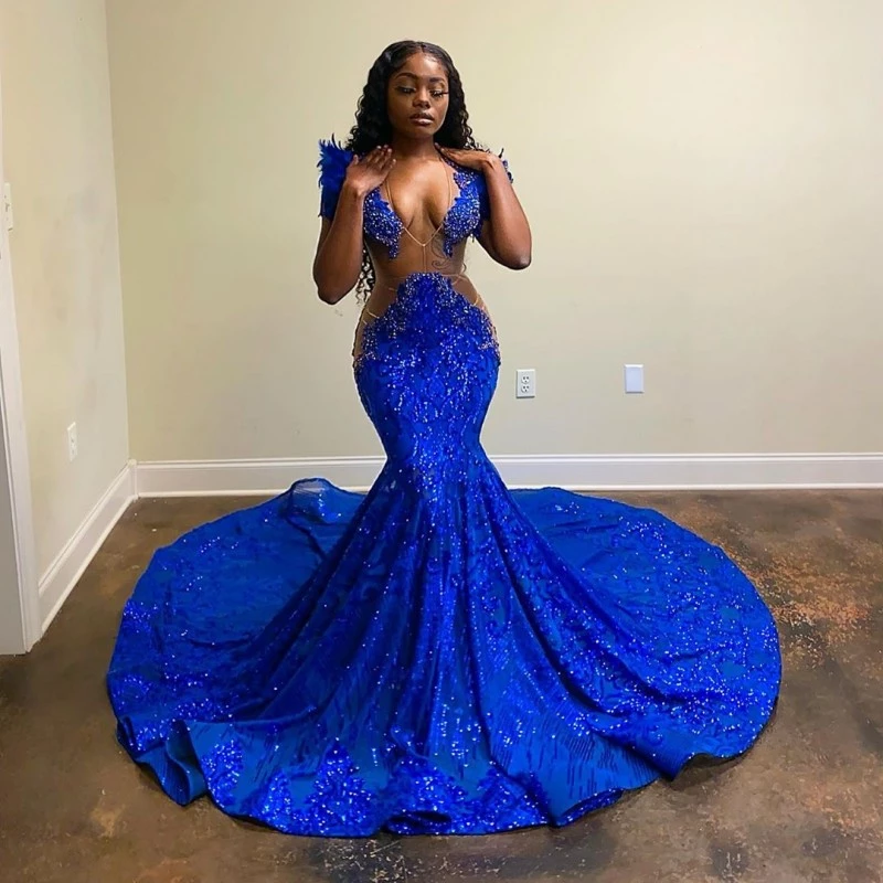 Long Black Girl Prom Dresses Mermaid Royal Blue Prom Dress Sequins Gal DSProm Long Black Girl Prom Dresses Mermaid Royal Blue Prom Dress Sequins Gal DSProm