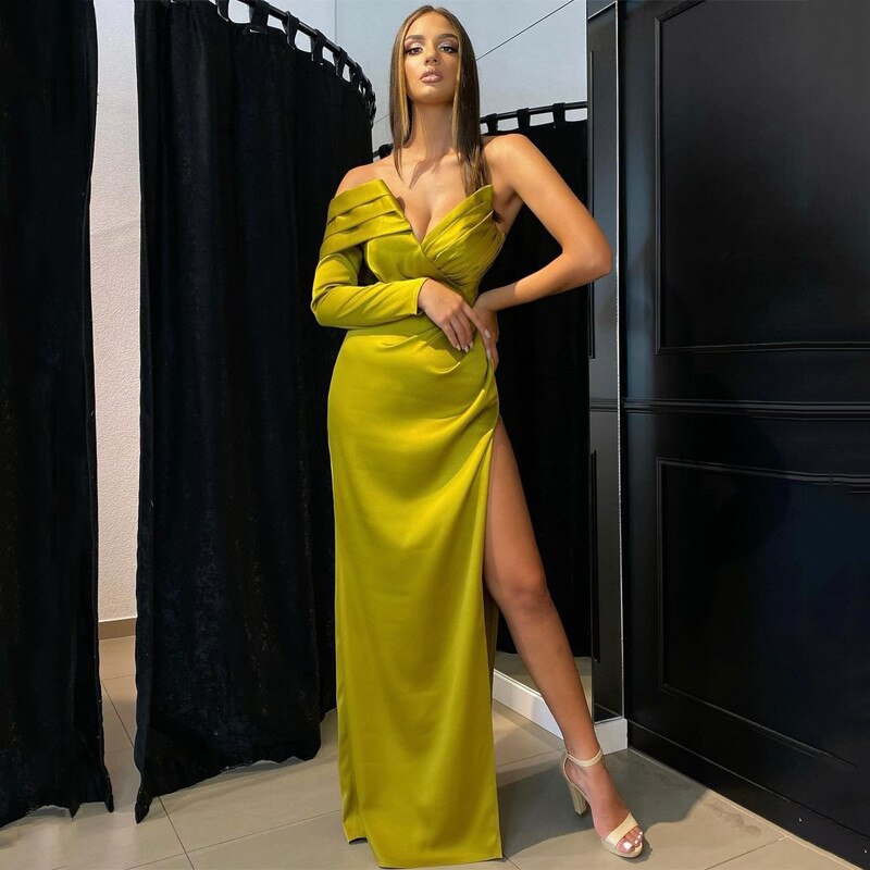 Moderne One-Shoulder-Abschlussballkleider Langarm Geraffte Side Split Cocktail Party Frauen Tragen Abendkleider Sexy Vestidos, LW019