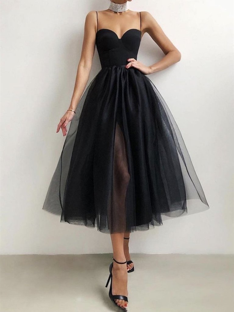 Robe de bal courte en tulle noir, petite robe de soirée noire, DS1582
