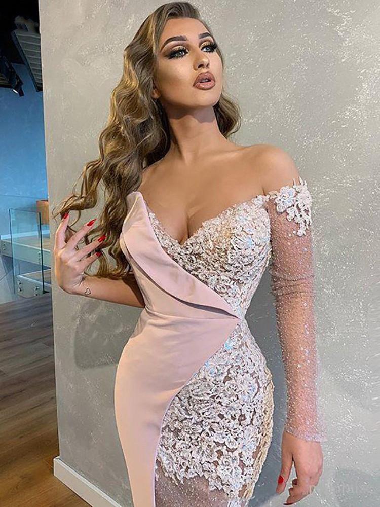 Sexy Mermaid Evening Dresses With Off-shouder Strapless Applique lace Formal Party Prom Dress,EQ9652