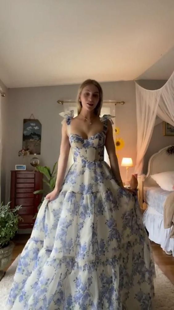 Robe de soirée longue en mousseline à imprimé floral, DS4103