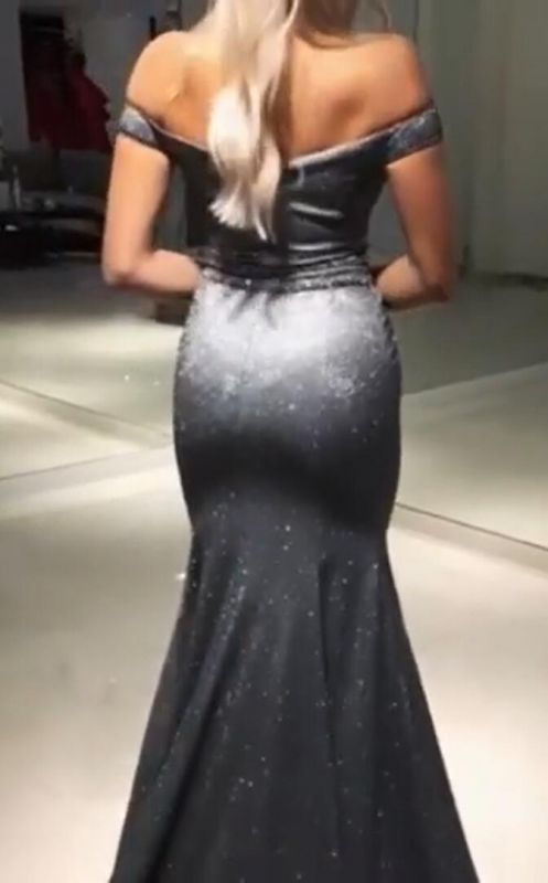 Superbe robe de soirée sirène à épaules dénudées et paillettes, DS2761