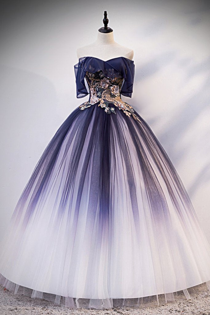 Navy Blue Tulle Off Shoulder Strapless Long Customize Prom Dress With – DSProm Navy Blue Tulle Off Shoulder Strapless Long Customize Prom Dress With – DSProm