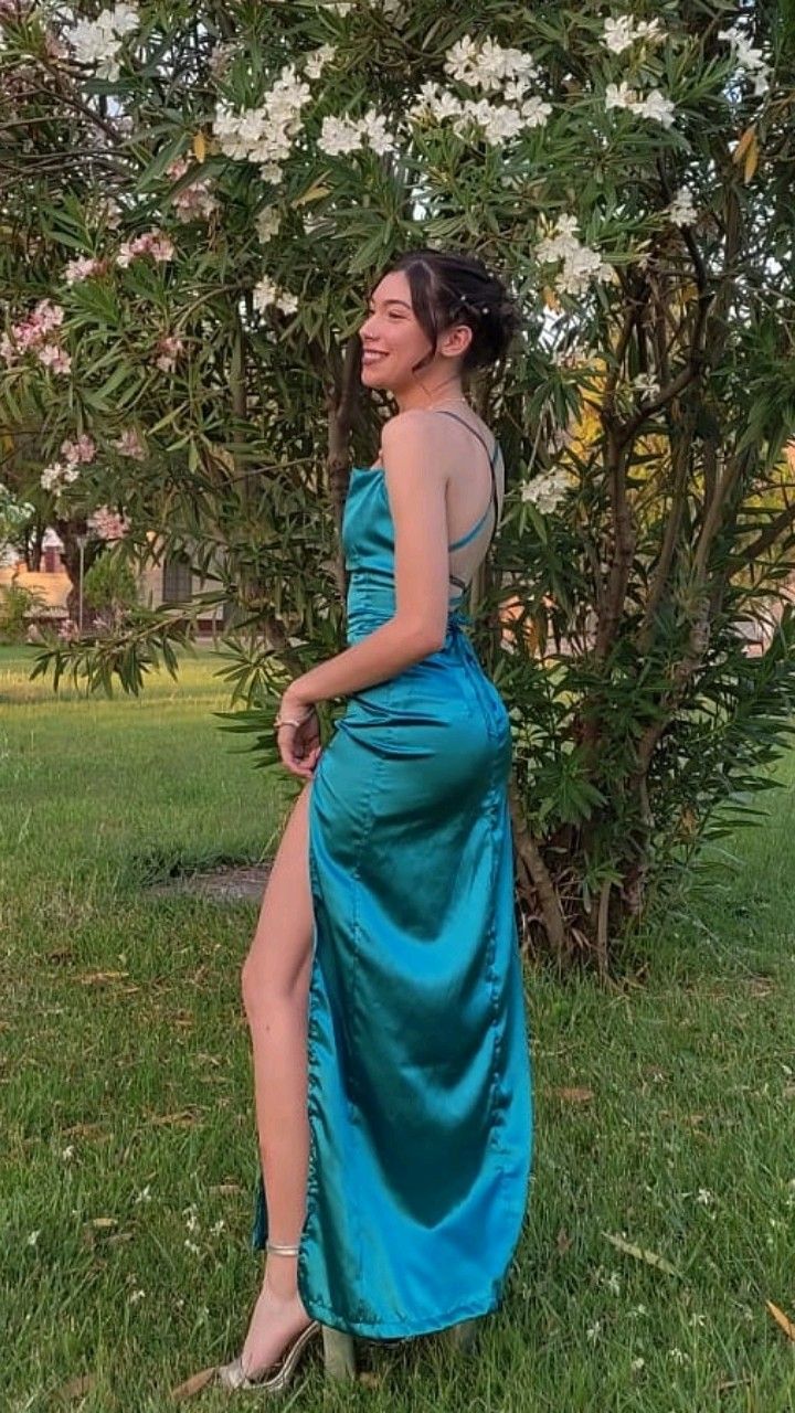 Robe de bal simple dos nu, robe de soirée classique, fente haute, DS4876