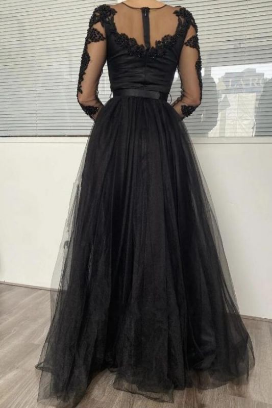 Sexy Schwarzes Abendkleid mit langen Ärmeln und Spitze, DS3731