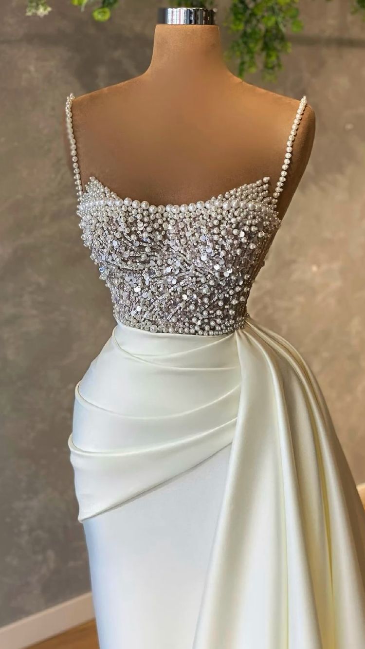 white pearl prom dress Modern Pearls Luxurious Dresses One Shoulder Sleeveless Beaded Evening Custom Made Pleats Women Formal Celebrity Party Gown Sweep Train 8 White dress with pearl Prom