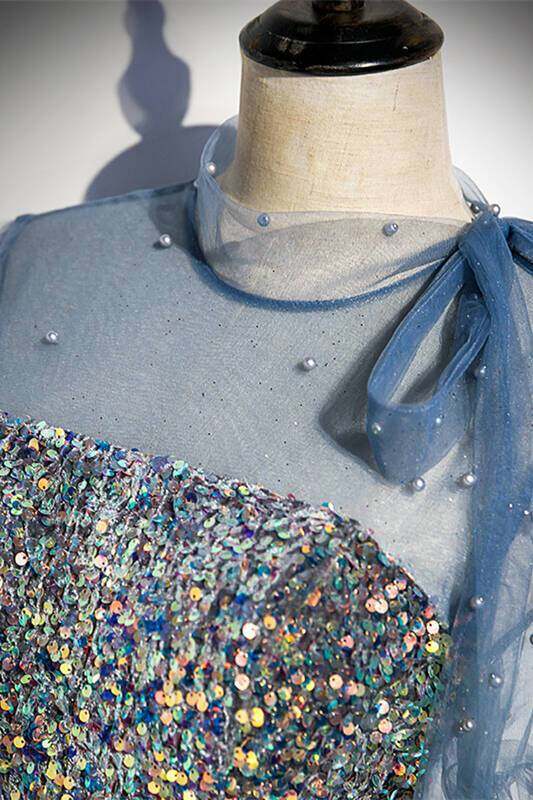 Princess Short Sleeves Blue A-line Party Dress,DS3490