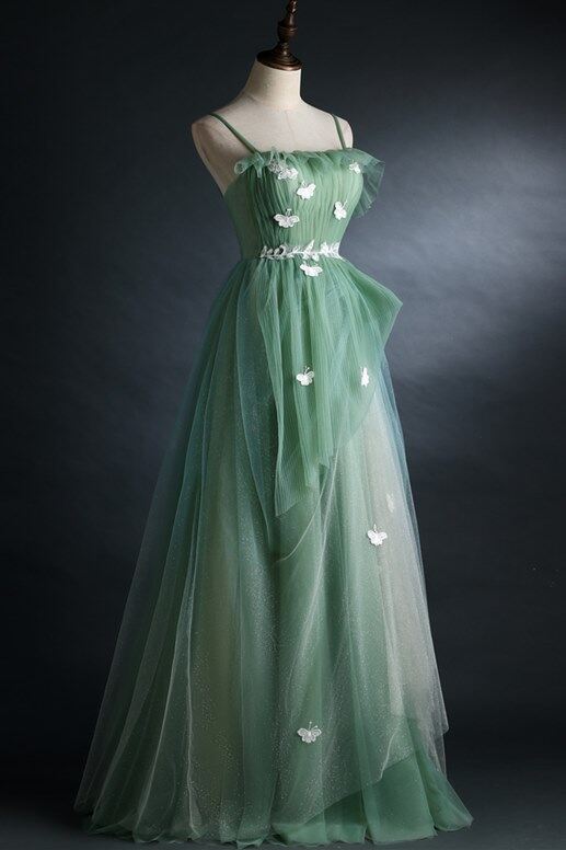 Spaghetti Straps Pink Tulle Long Formal Dress,DS3487