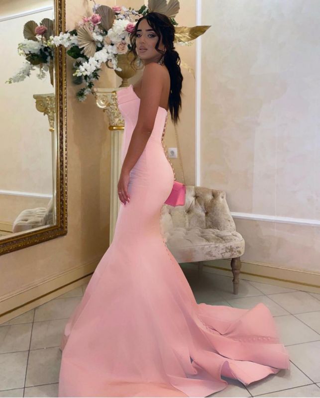 Superbe robe de soirée sirène rose bustier, décolleté en cœur, DS3726